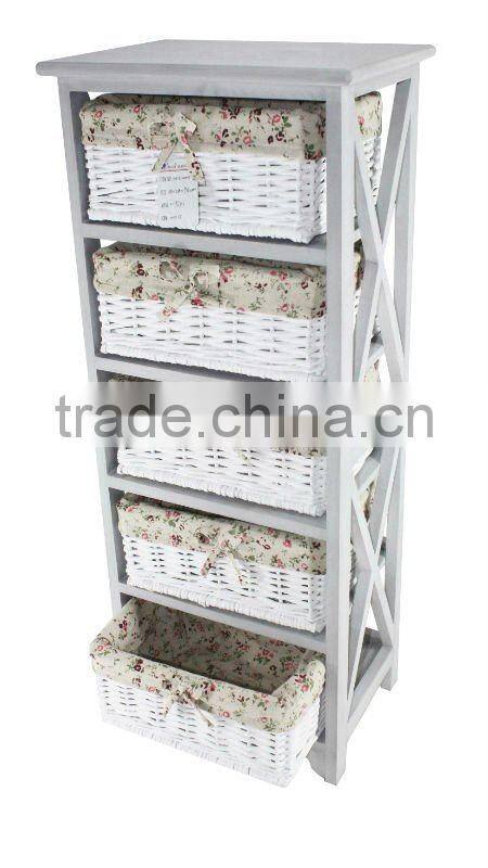 Wooden cabinet of 3 willow drawers with cotton liner