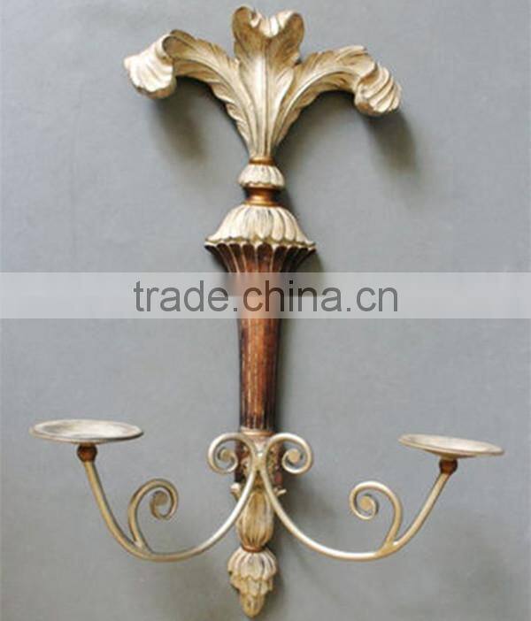 MW-0011-01 Antique gold and silver hanging wall candle holder with metal