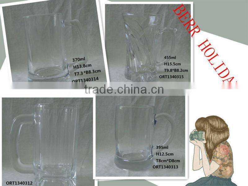 Popular glass beer mug with handle,beer stein,beer glass shapes