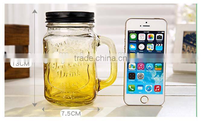 Drinking Glasd Mason Jar With Handle Lid Straw Party Mug Glass Cup