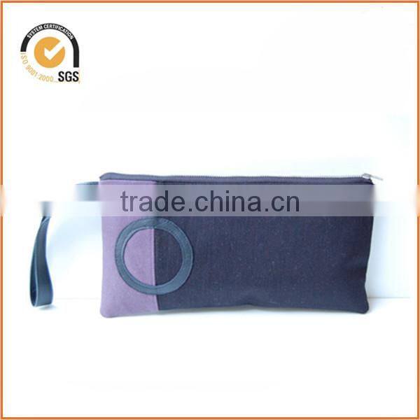 Triangles and Flower Print Print Cotton Canvas Mini Wallet / Zipper Pouch / Repurposed Leather By Chiqun Dongguan CQ-H02015