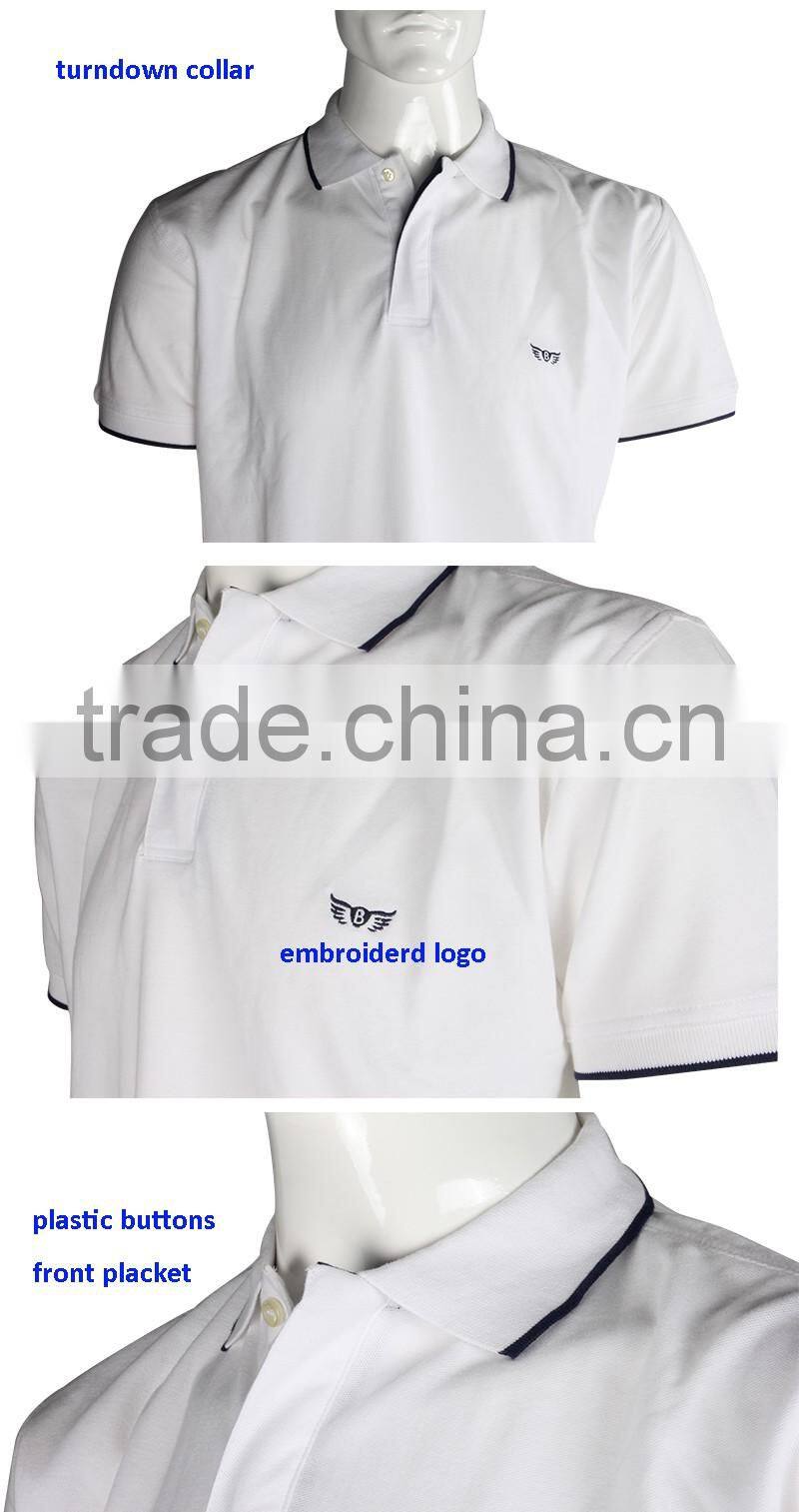 White Turndown Collar Mercerized Cotton Polo Shirts