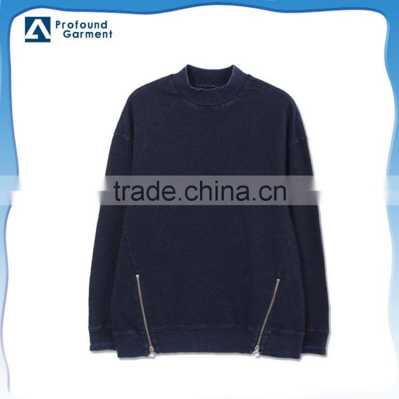 long sleeve pure color curved hem black pullover no hood blank sweatshirt crewneck women custom with two zips on the sleeve