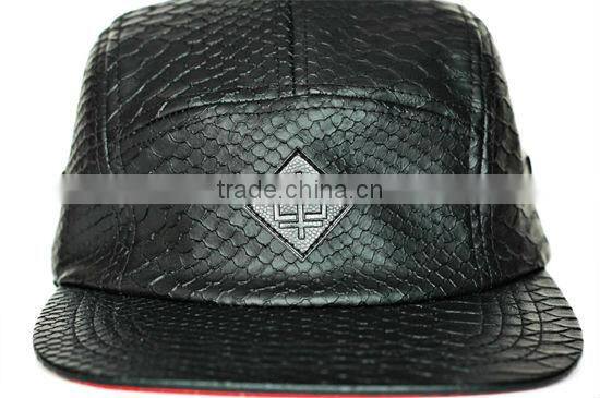 Black Country Snapback Hats Snakeskin Leather 5 Panel Blank