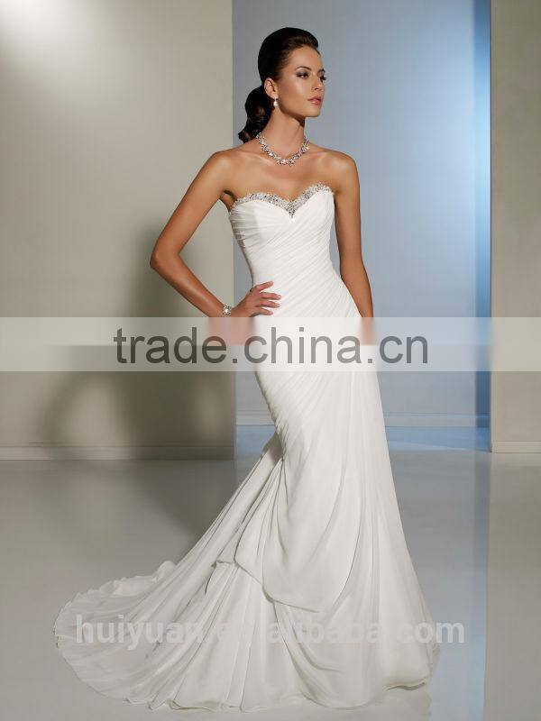 white beaded chiffon A-line ukraine wedding dress
