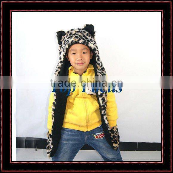 HIGH QUALITY FLUFFY FAUX FUR ANIMAL HOOD KID'S HATS LEOPARD