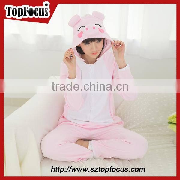adult 100% cotton pink pig sleepsuit pajamas mascot costume