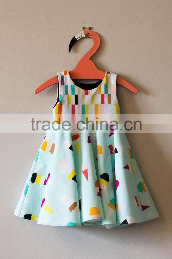 Latest Fashion Designs Pictures With Printed Icing Cream Sun Girl Dress