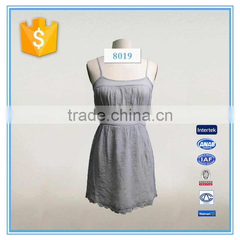 Girl's Sexy Spaghetti Strap Dress Grey Lace Hem Slip Midi Dress