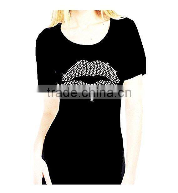 Lips Love Kiss Valentines Sequin Rhinestone Womens Scoop Bling Tee Shirt