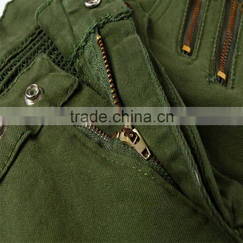 2016 new brand men's fashion jeans green jeans male personality folds comfortable hotsale biker jeans