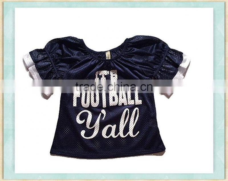 2017 wholesale clothes girl sweater shirt dark bule lace puff sleeve american football jersey
