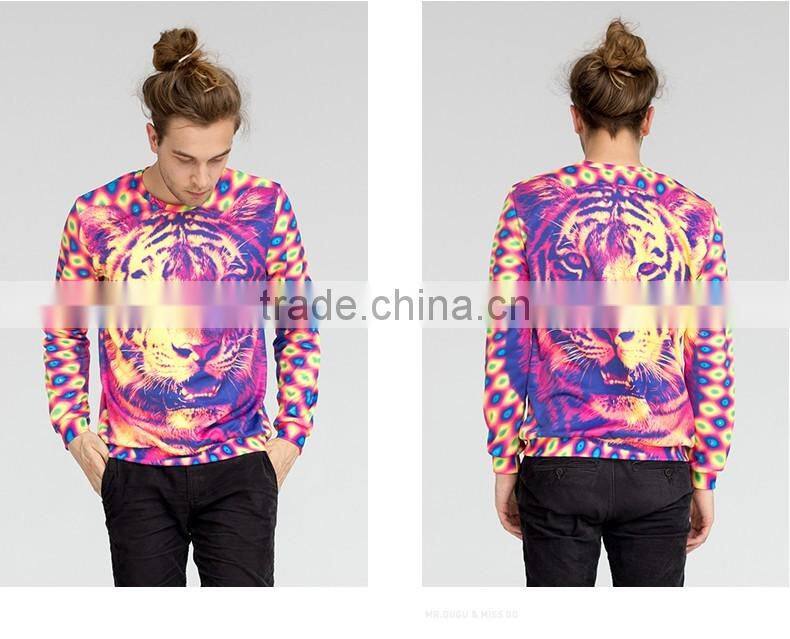 Unisex colorful tiger full printing crewneck sweatshirt