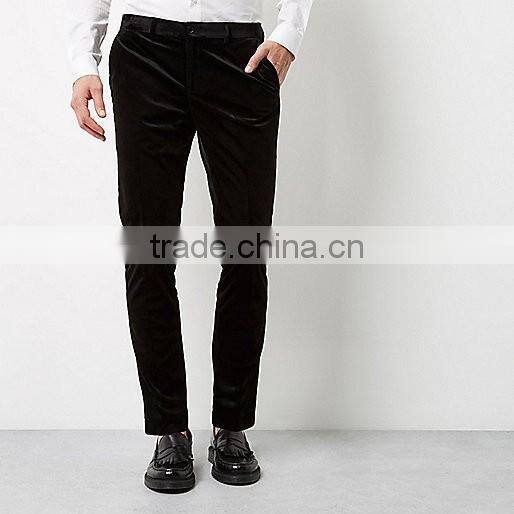 Men's Black smart velvet skinny fit pants