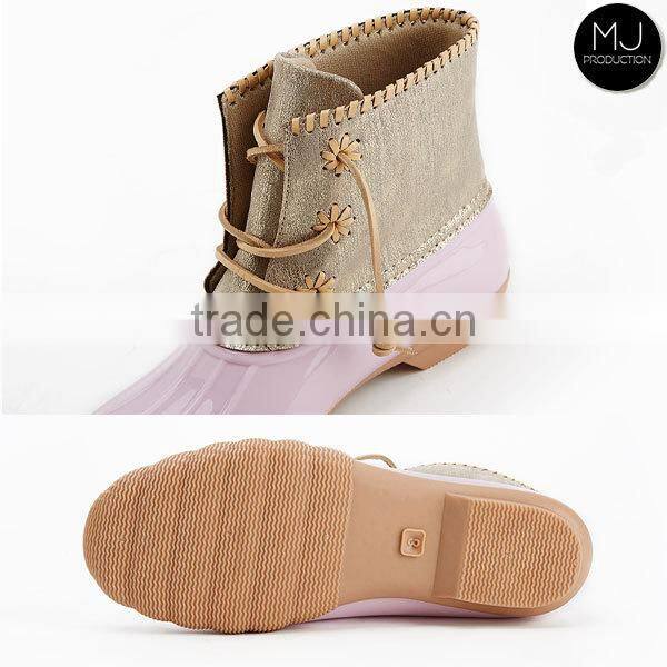 wholesale monogram fashion fur shoes winter rubber ladies ankle snow duck boots for women