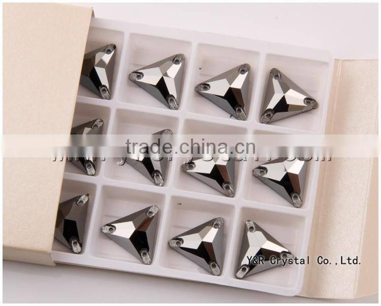 YR3270 Triangle Sew on Stone Flatback Glass Crystal Jet Hematite