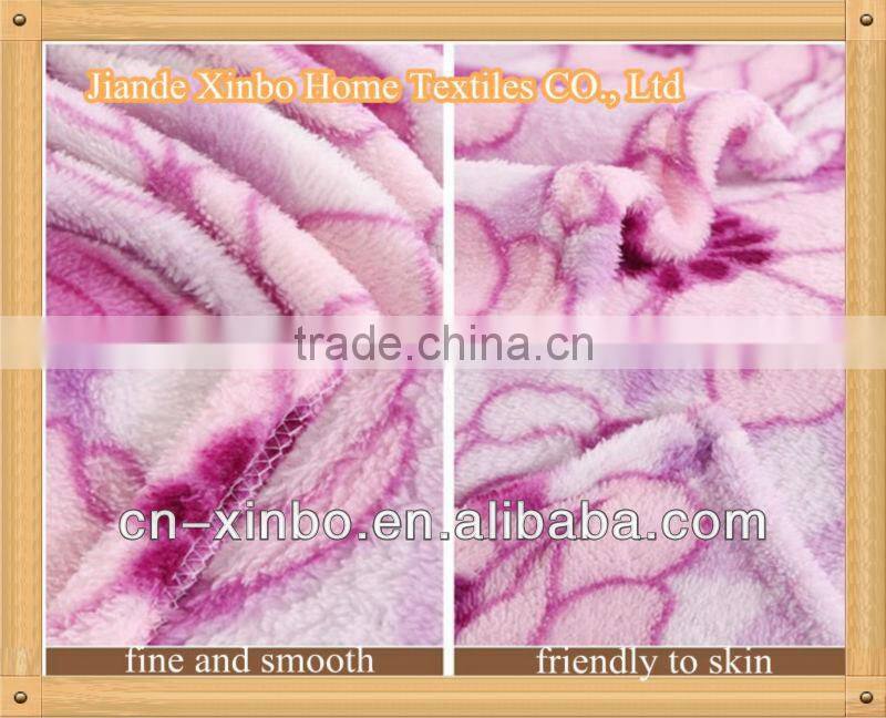 Jiande Super Soft Purple Flower Printing Flannel Fleece Towel Blanket
