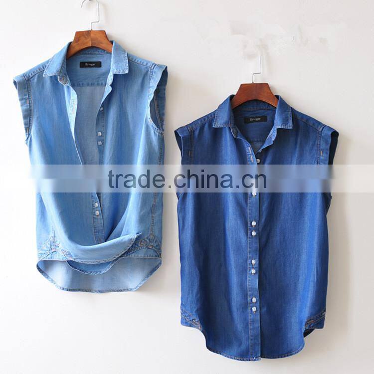 Womens 100% Cotton sleeveless Soild Oxford Blouse