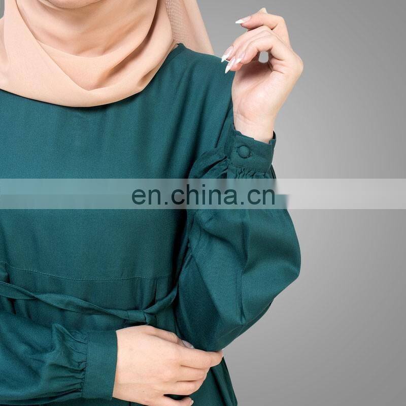 2017 New islamic Design Long Muslim Kaftan Dress Abaya Teal Flared Maxi Dresses Women Simple Long Abaya