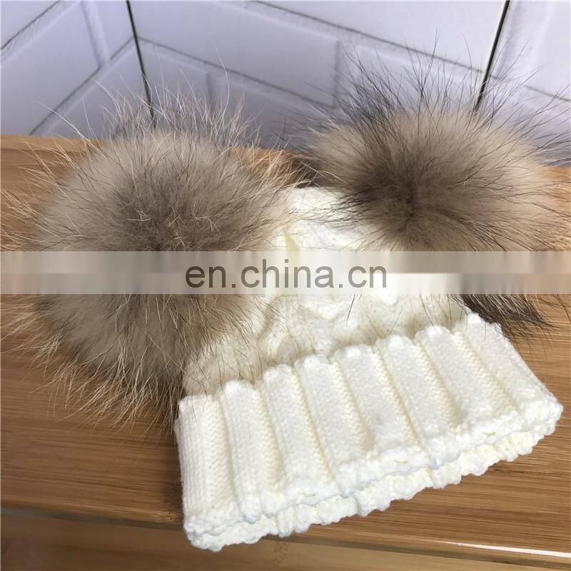 Kids Knitted Hats with Double Fur Balls Baby Cute Winter Warm Beanies Hats Baby Knitted Hat