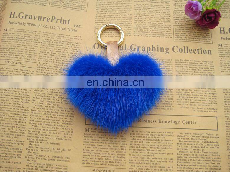 Fashion Hot Custom Heart Shape Mink Fur Accessory Pink Fur Keychain