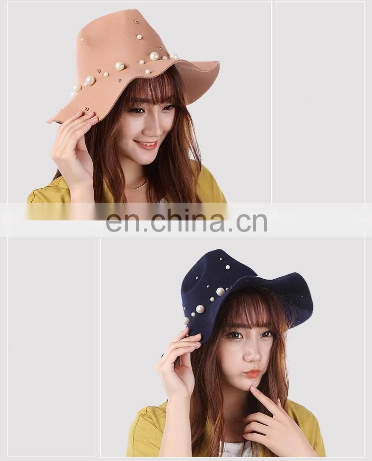New Style Pearl High Quality Fashinal Felt Fedora Hat