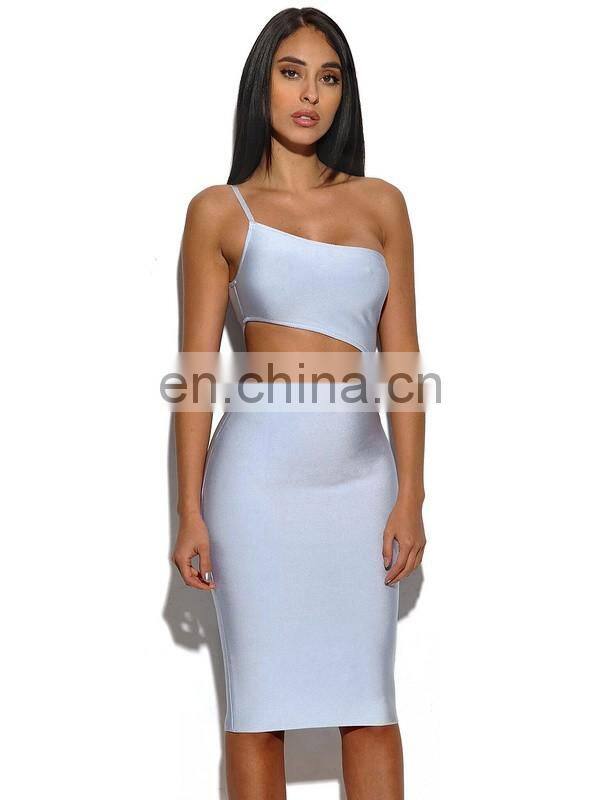 Amigo 2017 new style white one shoulder strap cut out midi sexy high fashion bandage dress evening dresses for women club wear