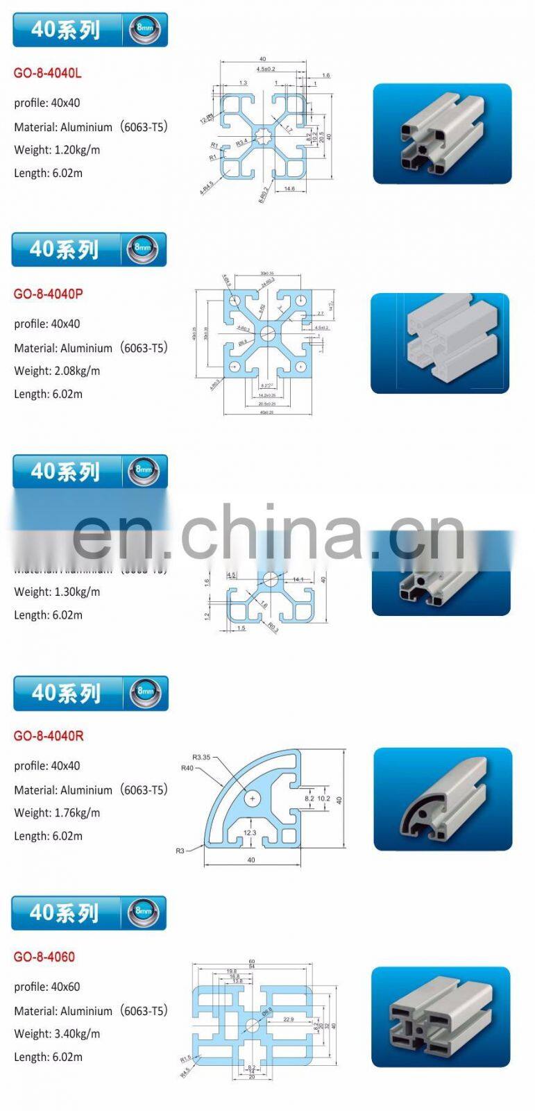 high quality t slot extruded aluminium profiles extrusions