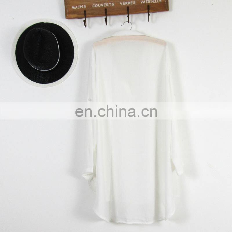 Summer Beachwear White Black Chiffon Blouse Shirt Bathing Suit Women Swimsuit Beach Sarongs Cover Ups Beach Dress Tunic Swimwear