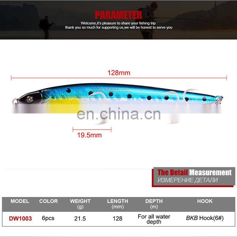 12.8cm sea fishing lure bait plastic hard bionic bait 21.5g lure 6 color poppa pencil lure topwater