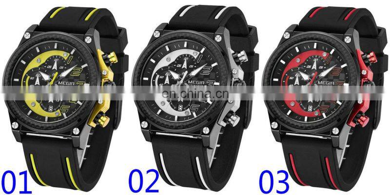 Megir 2051 Luxury Brand Silicone Strap Quartz Men Sport Watch High Quality Big Dials Megir Military Brand Quartz Watch