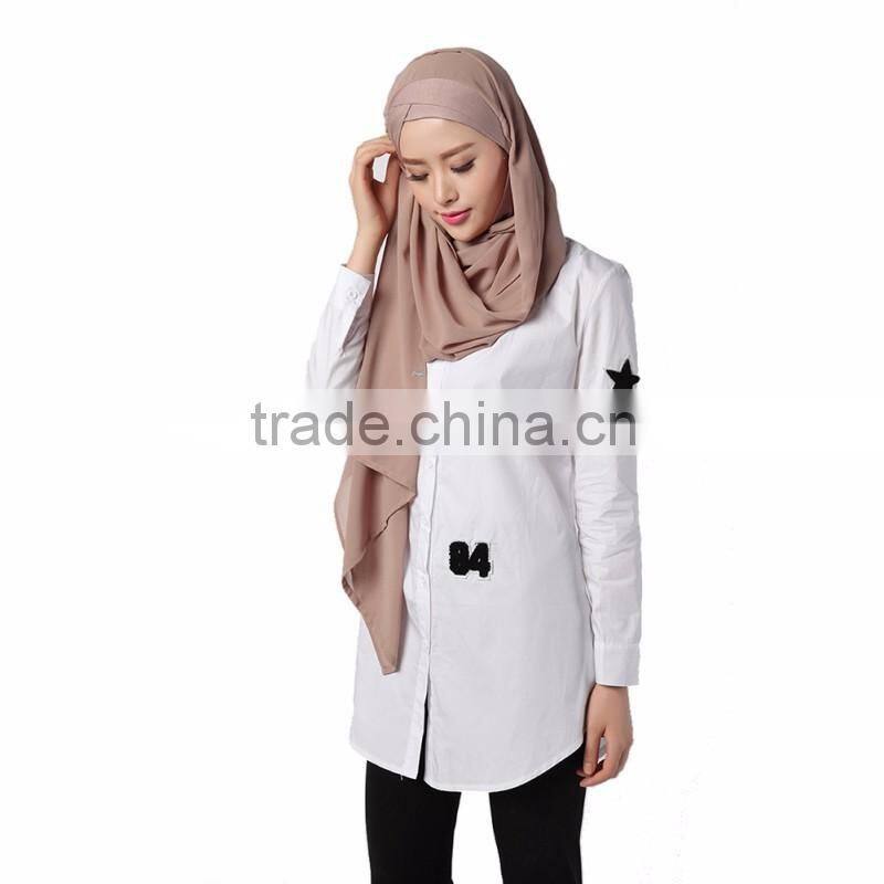 Women Summer White Shirt Muslim Long Shirts Turkish Islamic Arab Kaftan Muslim Shirt High Quality B043
