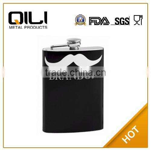 18/8 FDA 8oz Personalized Hip Flask with Mustache