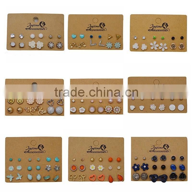9 Pairs Small Cute Simple White Tone Design Post Stud Earrings Set for Girls Kids