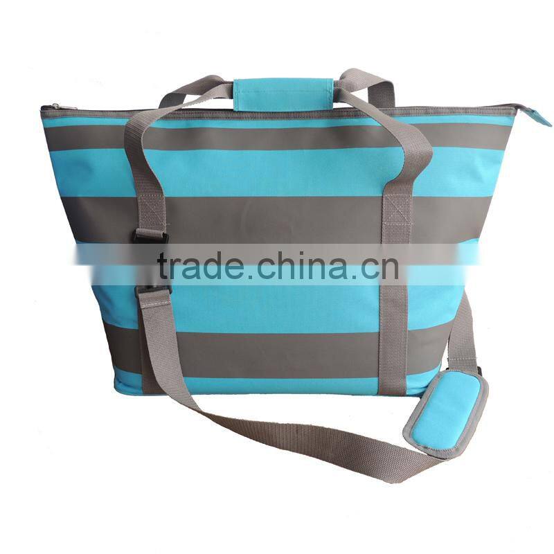 quality chic shopping bag with sky blue stripes