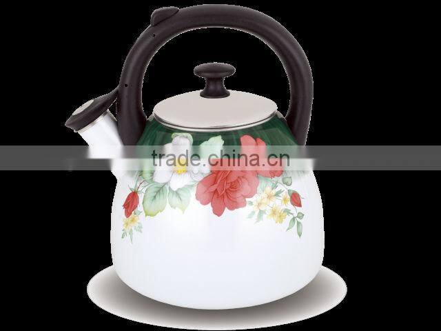 3.0L Enameled whistling kettle with steel cover/Enamel tea pot/Enamel Cookware