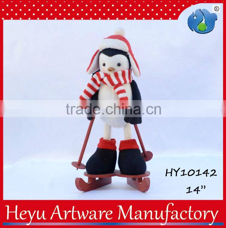 Outdoor Plush Bird with Wooden Skis Christmas Decoration