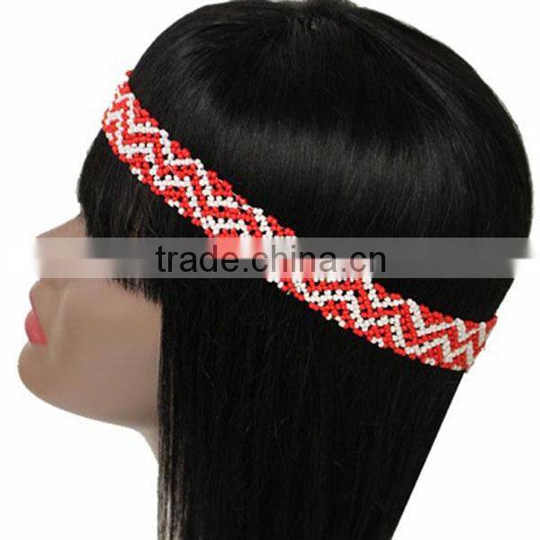 BRAIDED FASHION SEED BEADED STRETCH HEADBAND FASHION HAIR JEWELRY