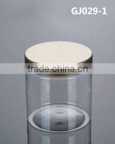 Plastic pet aluminium cap jar ,pet clear jar with aluminium cover