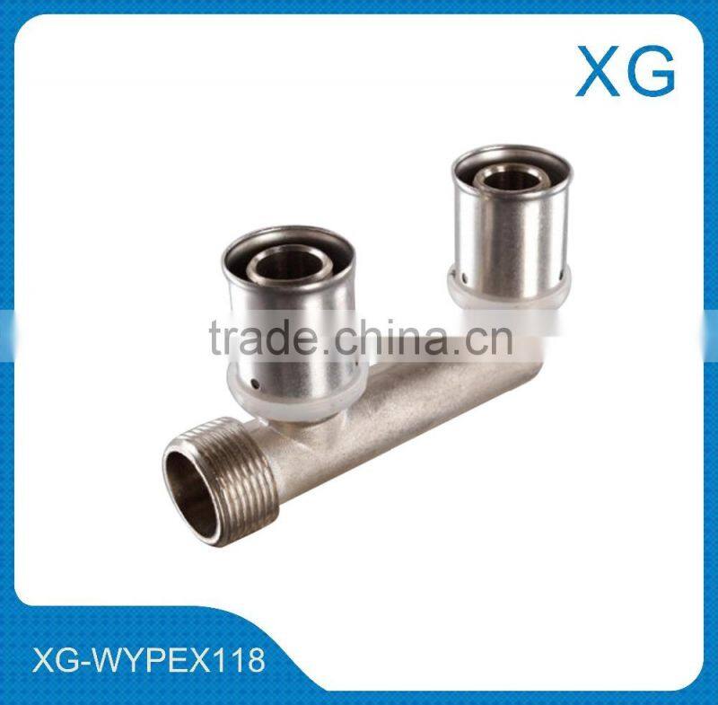 brass press fitting 3 way male female tee for manifold pe-al-pe/gas pipes