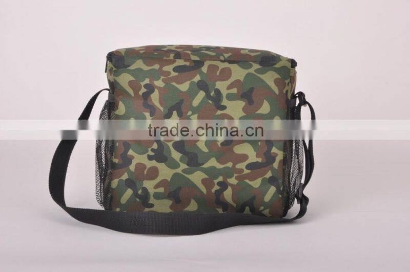 oxford 600D camouflage cooler lunch bag with mesh side pocket