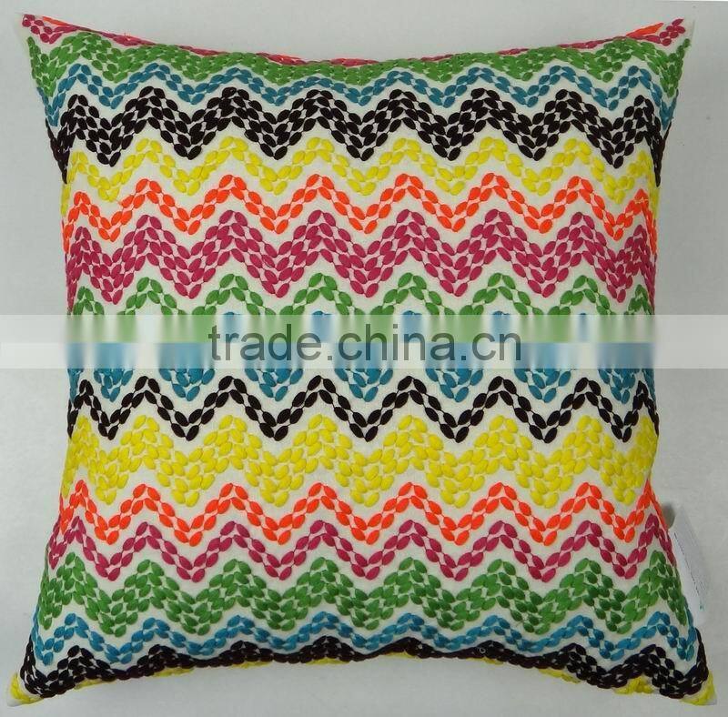 Multi color zig-zag embroidered decorative pillow