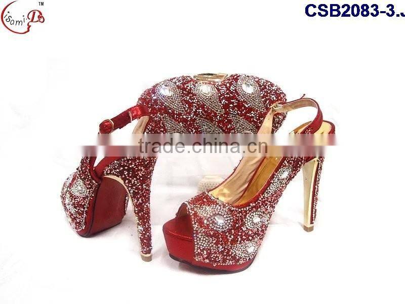 CSB2083 2016 No.1 sale new fashion New design Italian style high heel shoes bag with rhinestone for matching Cinderella dress