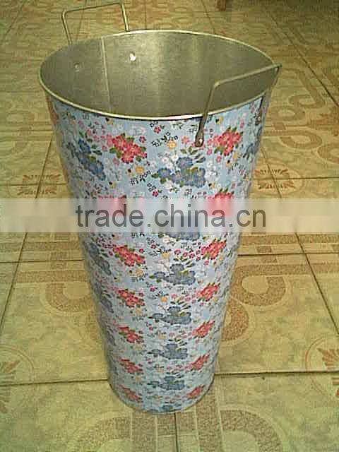 cone galvanized metal flower bucket with handles