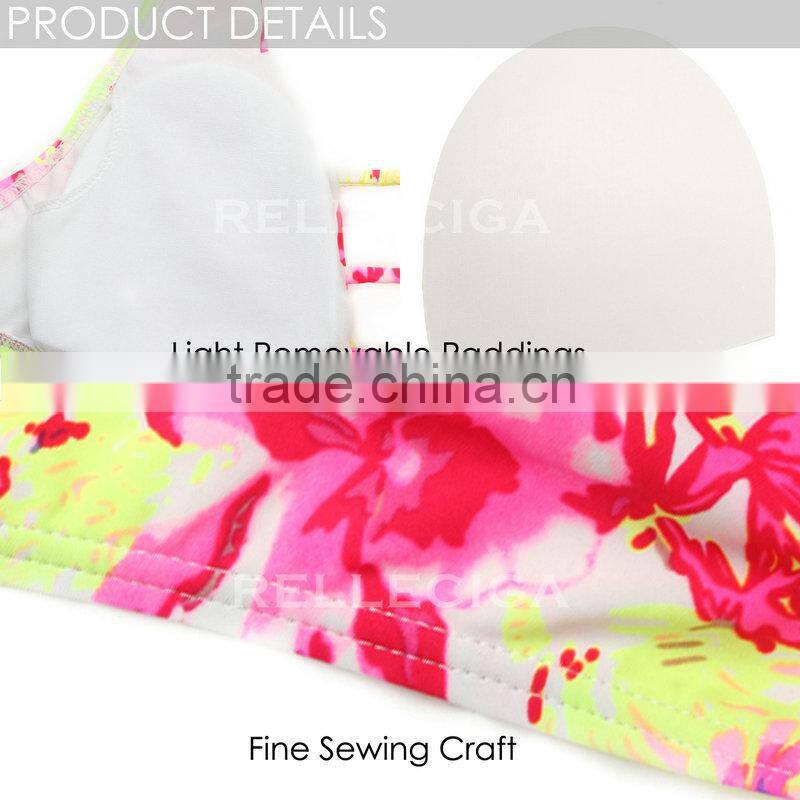 RELLECIGA 2016 OZ Collection - High Contrast Floral Blooming Pattern One-piece Swimsuit with a Trio of Straps at Center Front Op