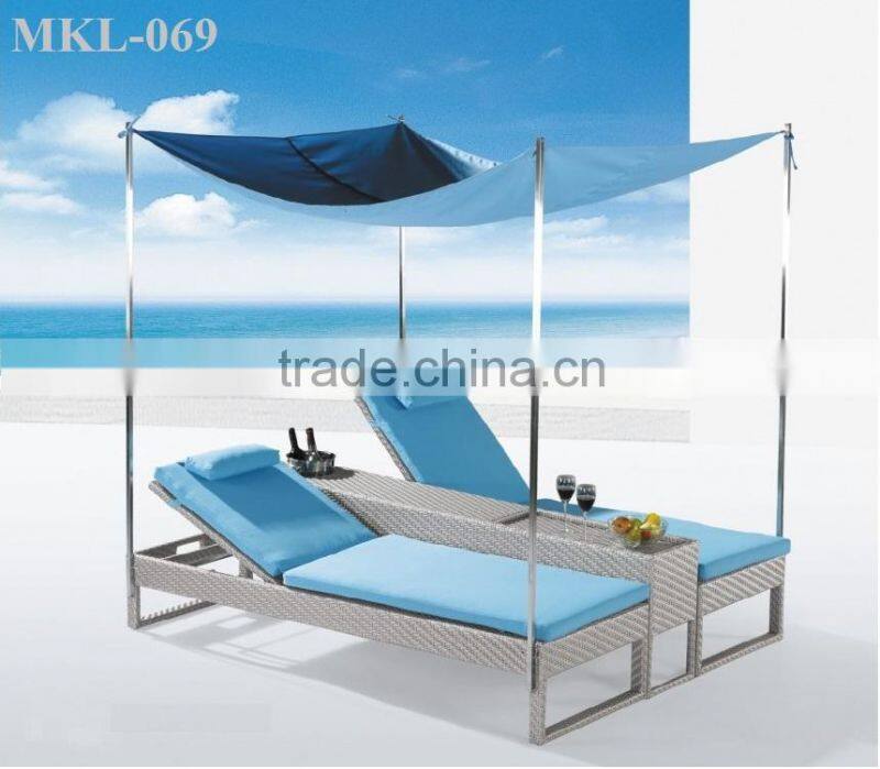 Hot Modern Wicker Double Sunbed - Synthetic Outdoor Rattan Furniture Double Rattan Sun Loungers