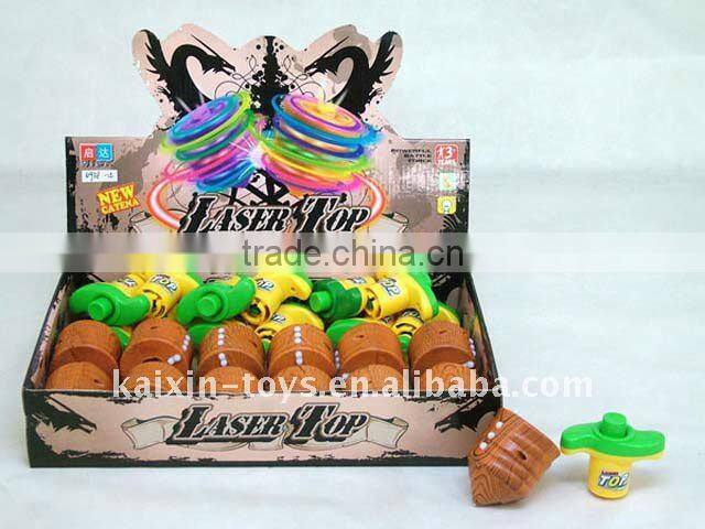 1092575 wood natural colour plastic spinng top with light and music