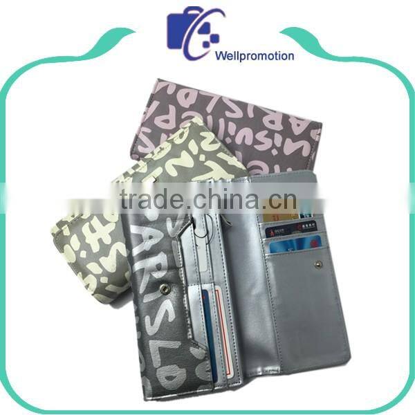 Long style pu leather travel women wallet with printing