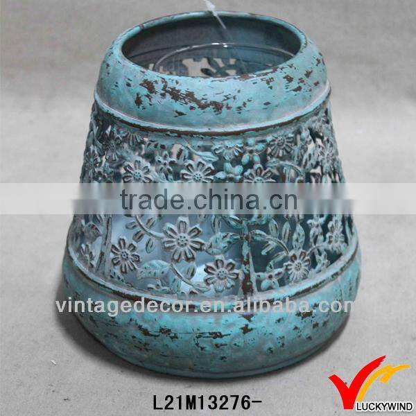 rustic green finish floral metal tea light candle holder