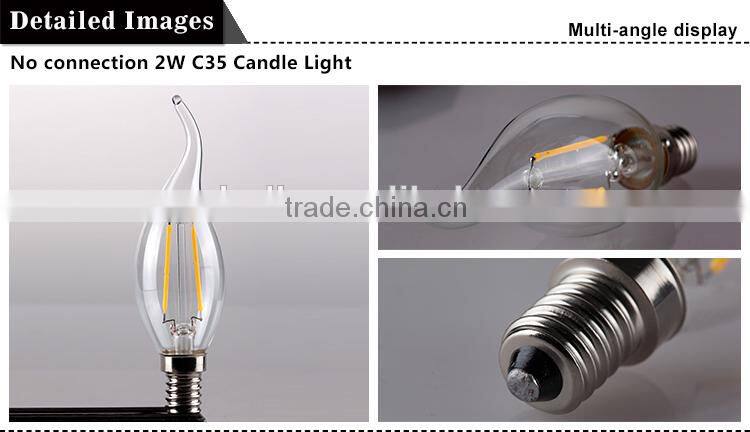 2015 new style Antique LED filament C35 full glass flame lamp l4W E12 110V dimmable